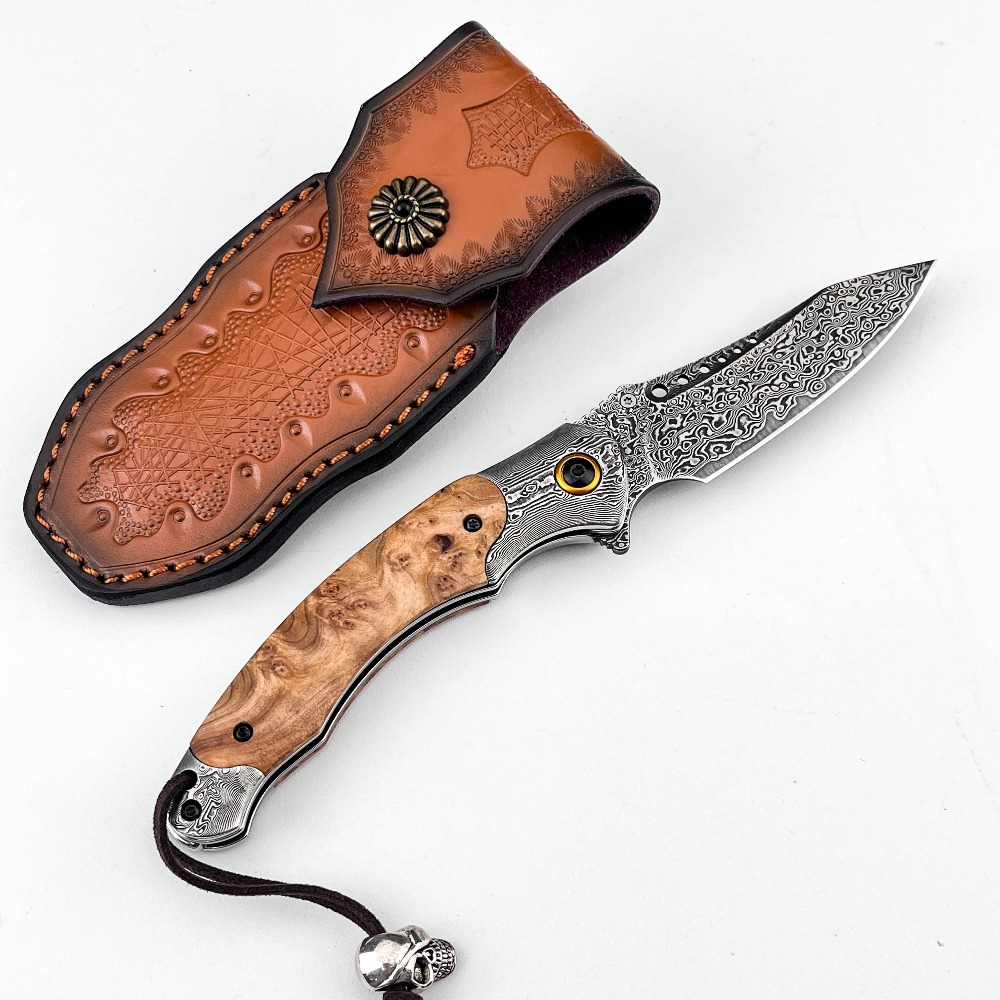 Vintage Collectible Pocket Knives - Pisau Lipat Pola Damaskus Kekuatan Tinggi