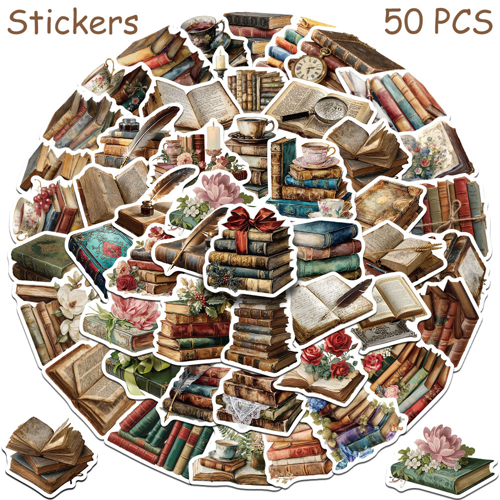 50 Buah Stiker Buku Antik untu - Vintage Collectible Books ulasan dan harga