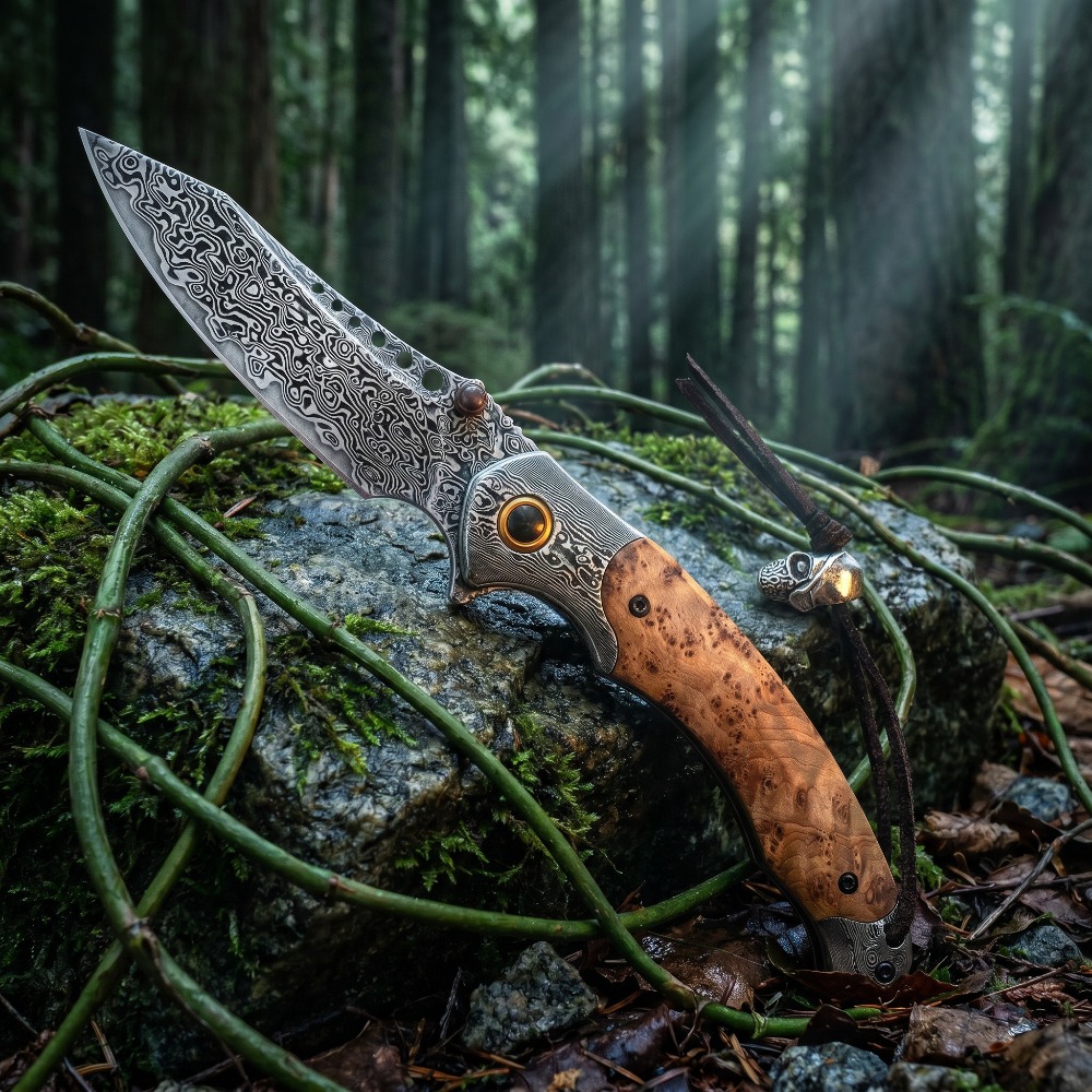 Pisau Lipat Motif Damaskus Kek - Vintage Collectible Pocket Knives ulasan dan harga